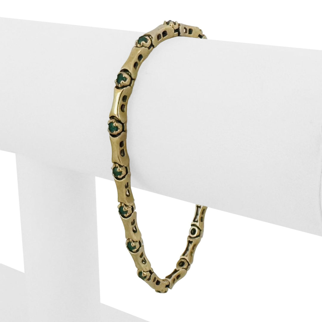 14k Yellow Gold and Emerald 12.4g Bar Link Bracelet 7"