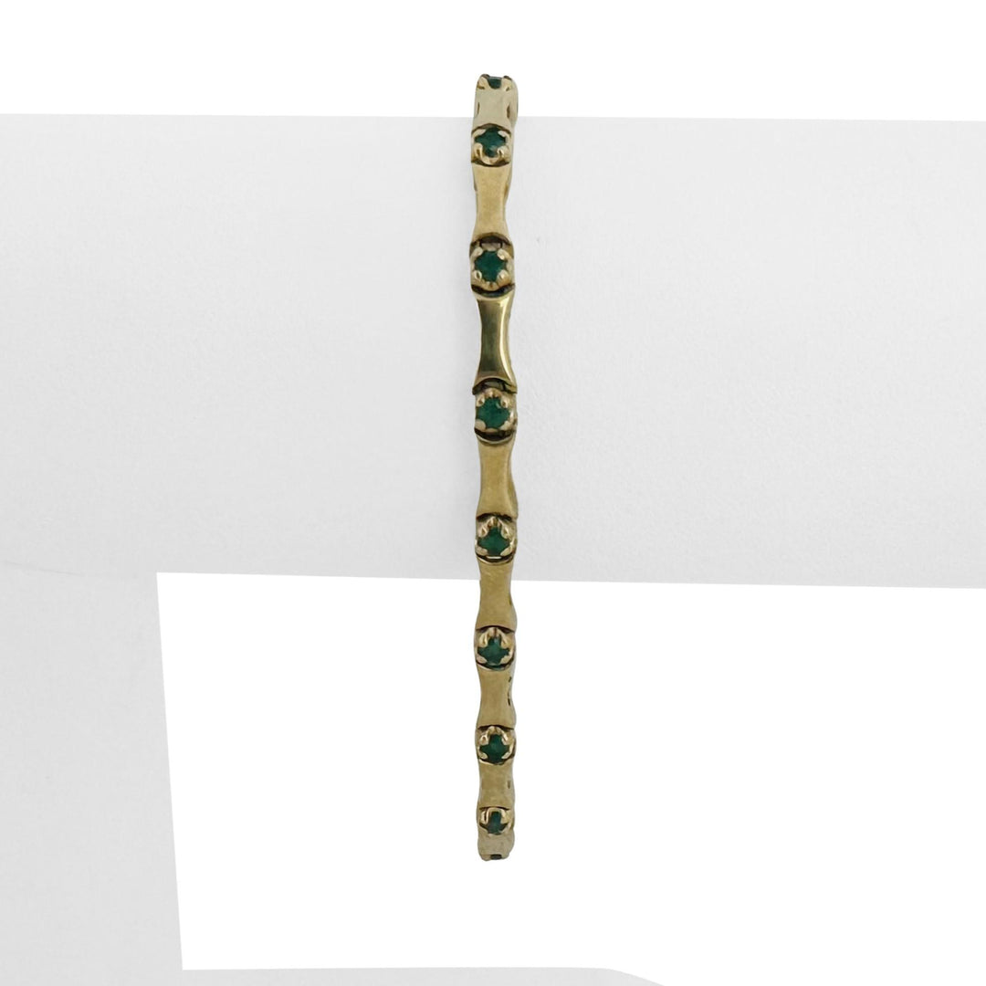 14k Yellow Gold and Emerald 12.4g Bar Link Bracelet 7"