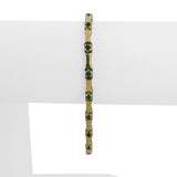 14k Yellow Gold and Emerald 12.4g Bar Link Bracelet 7"