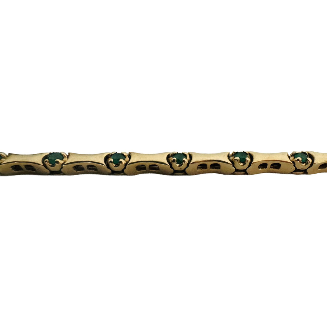 14k Yellow Gold and Emerald 12.4g Bar Link Bracelet 7"