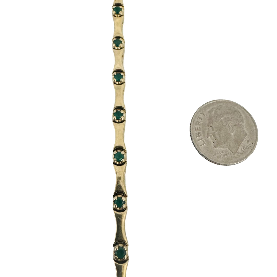 14k Yellow Gold and Emerald 12.4g Bar Link Bracelet 7"