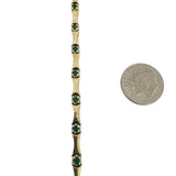 14k Yellow Gold and Emerald 12.4g Bar Link Bracelet 7"