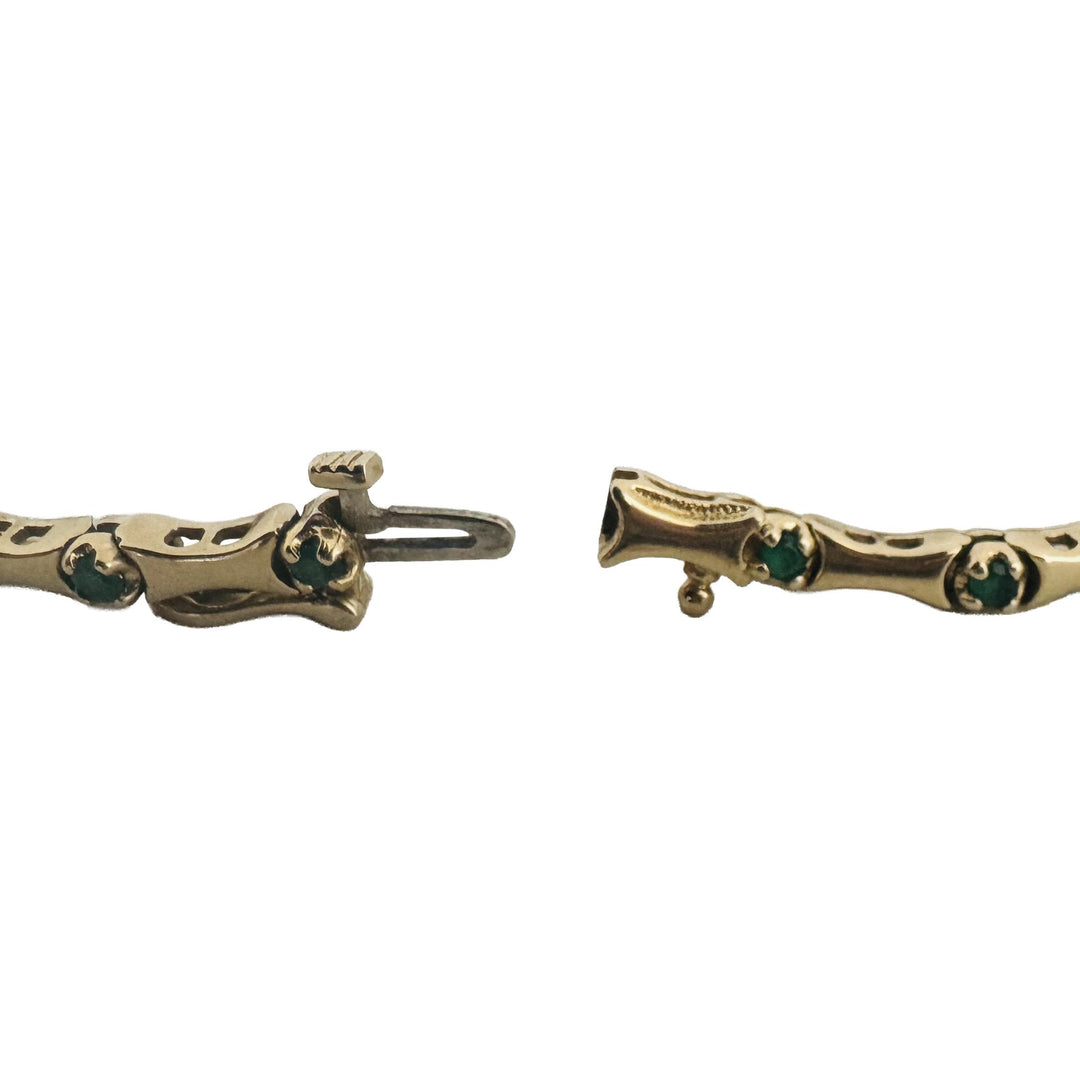 14k Yellow Gold and Emerald 12.4g Bar Link Bracelet 7"