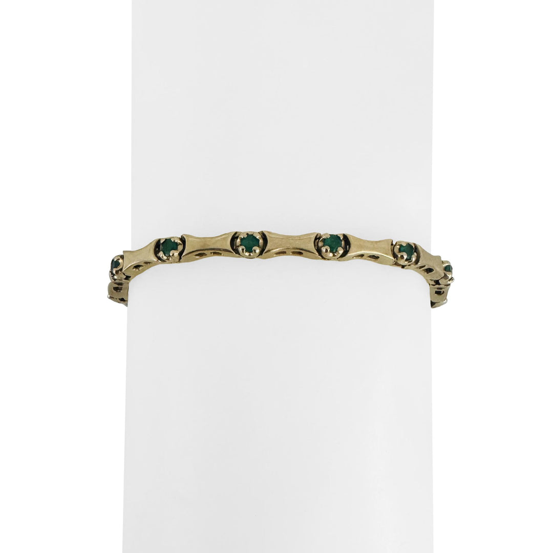14k Yellow Gold and Emerald 12.4g Bar Link Bracelet 7"