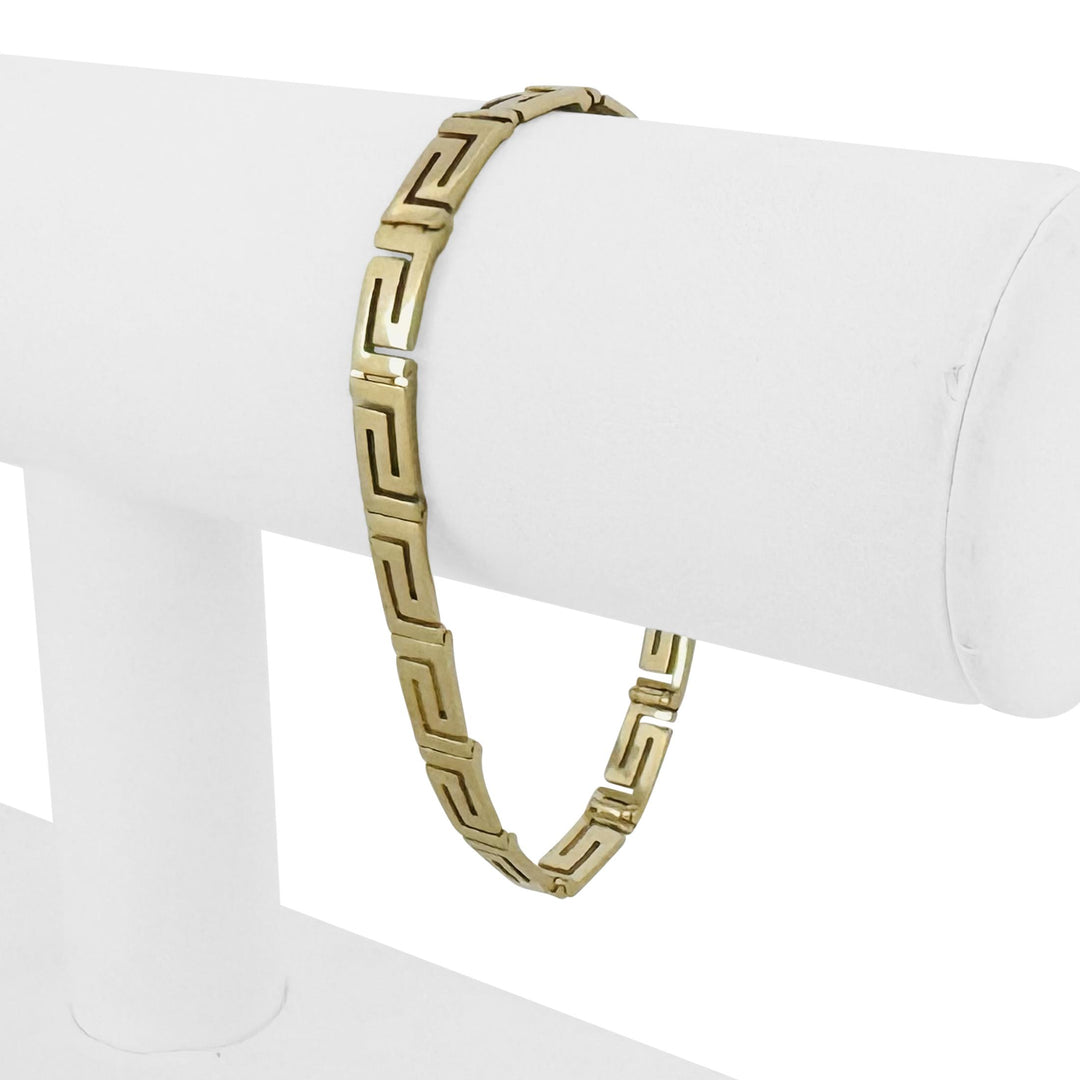 14k Yellow Gold 14.4g Solid Vintage 6mm Greek Key Panel Link Bracelet 7.25"