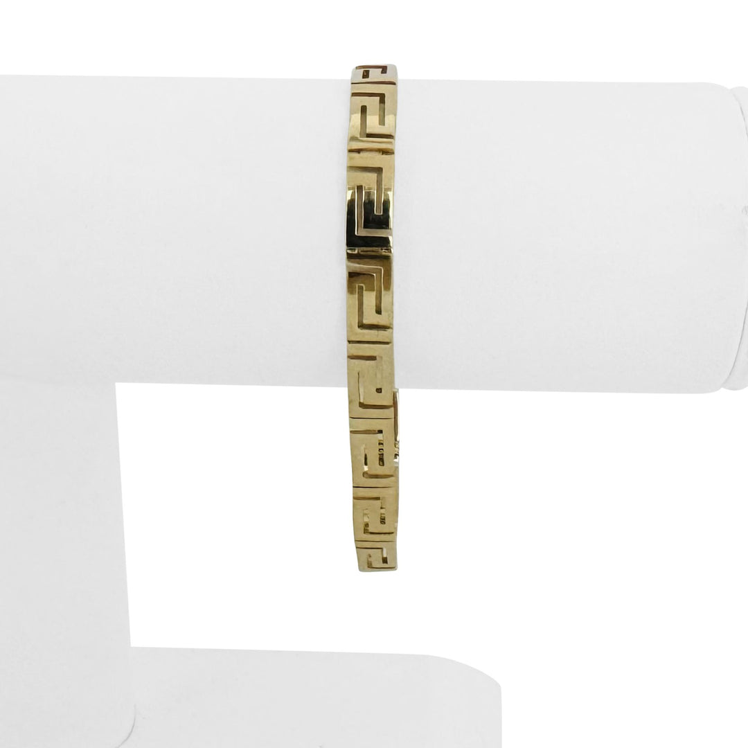 14k Yellow Gold 14.4g Solid Vintage 6mm Greek Key Panel Link Bracelet 7.25"