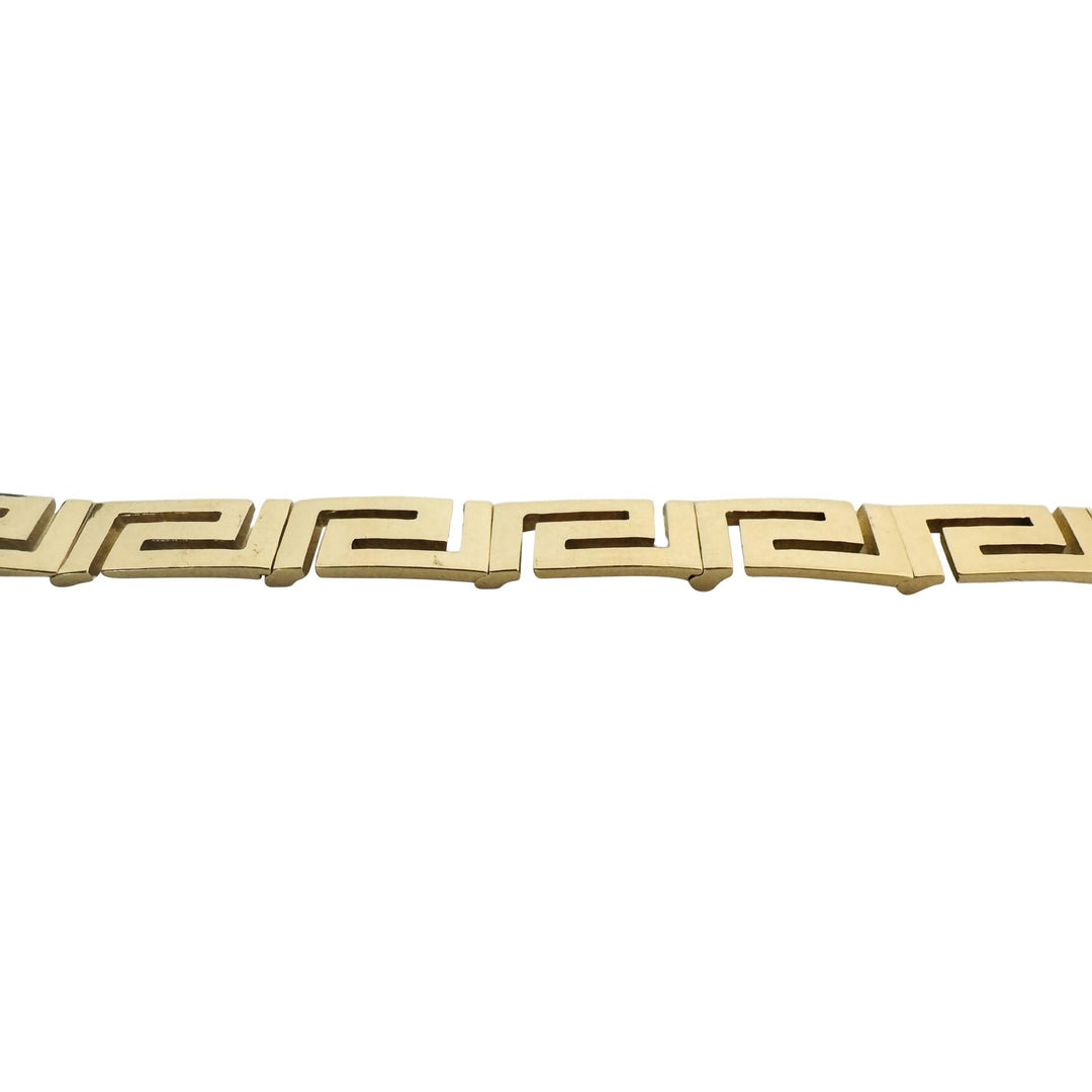 14k Yellow Gold 14.4g Solid Vintage 6mm Greek Key Panel Link Bracelet 7.25"