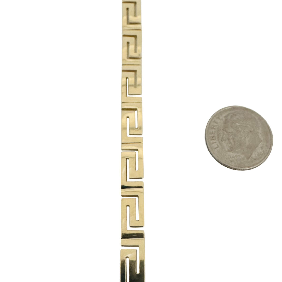 14k Yellow Gold 14.4g Solid Vintage 6mm Greek Key Panel Link Bracelet 7.25"