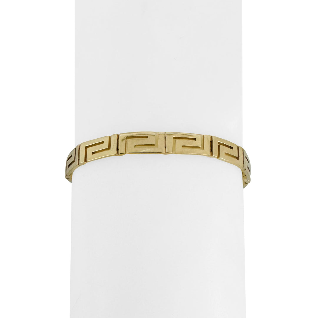 14k Yellow Gold 14.4g Solid Vintage 6mm Greek Key Panel Link Bracelet 7.25"