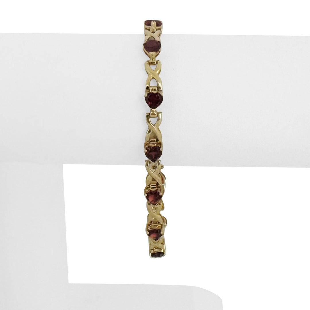 14k Yellow Gold 10.7g Heart Cut Garnet Ladies Link Bracelet 7.25"