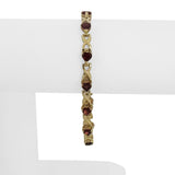 14k Yellow Gold 10.7g Heart Cut Garnet Ladies Link Bracelet 7.25"