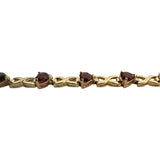 14k Yellow Gold 10.7g Heart Cut Garnet Ladies Link Bracelet 7.25"