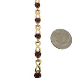 14k Yellow Gold 10.7g Heart Cut Garnet Ladies Link Bracelet 7.25"