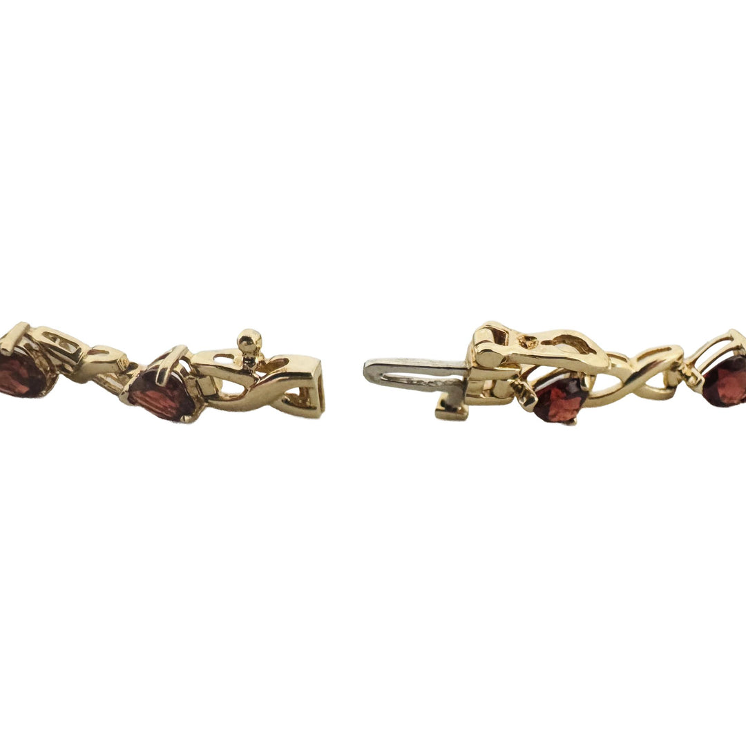 14k Yellow Gold 10.7g Heart Cut Garnet Ladies Link Bracelet 7.25"