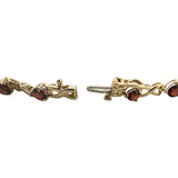 14k Yellow Gold 10.7g Heart Cut Garnet Ladies Link Bracelet 7.25"