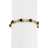 14k Yellow Gold 10.7g Heart Cut Garnet Ladies Link Bracelet 7.25"