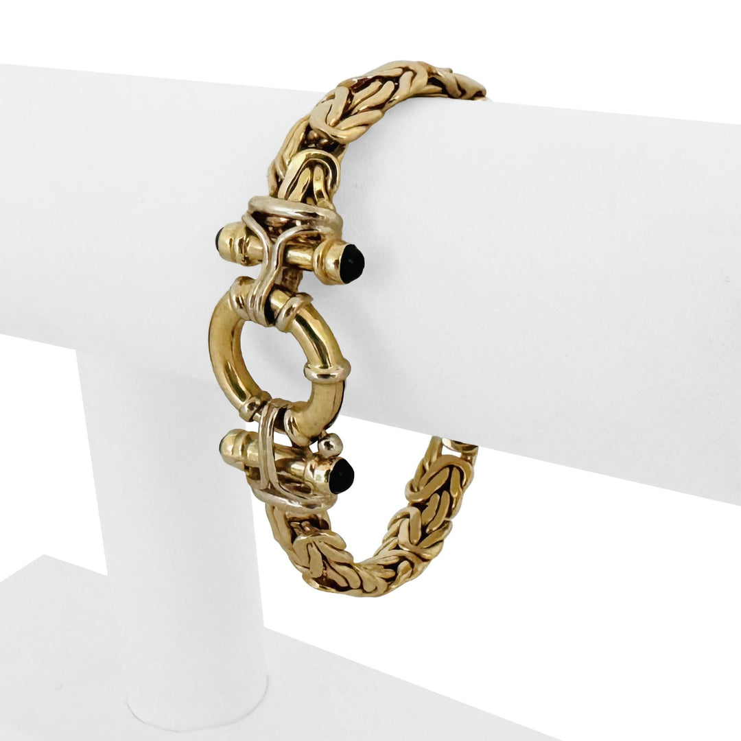 14k Yellow Gold 21g Cabochon Onyx Byzantine Link Bolt Clasp Bracelet 7"