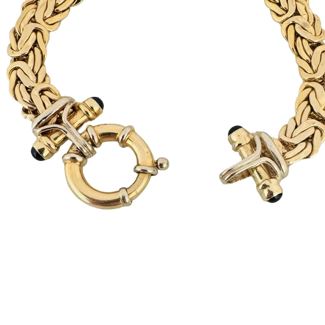 14k Yellow Gold 21g Cabochon Onyx Byzantine Link Bolt Clasp Bracelet 7"