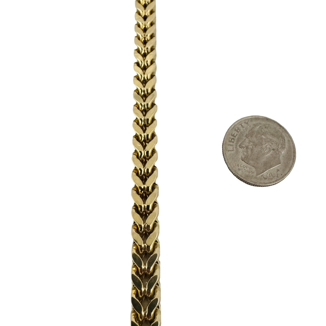 10k Yellow Gold 40g Men's Semi Solid 6mm Squared Franco Link Chain Necklace 26"