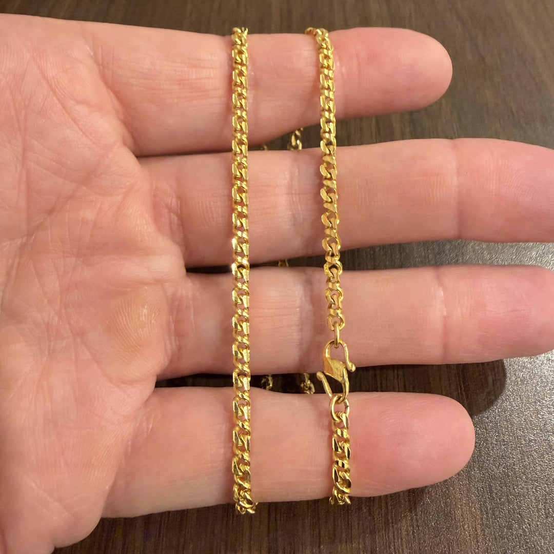 22k Yellow Gold 17.4g Solid Diamond Cut 3mm Fancy Curb Link Chain Necklace 16"