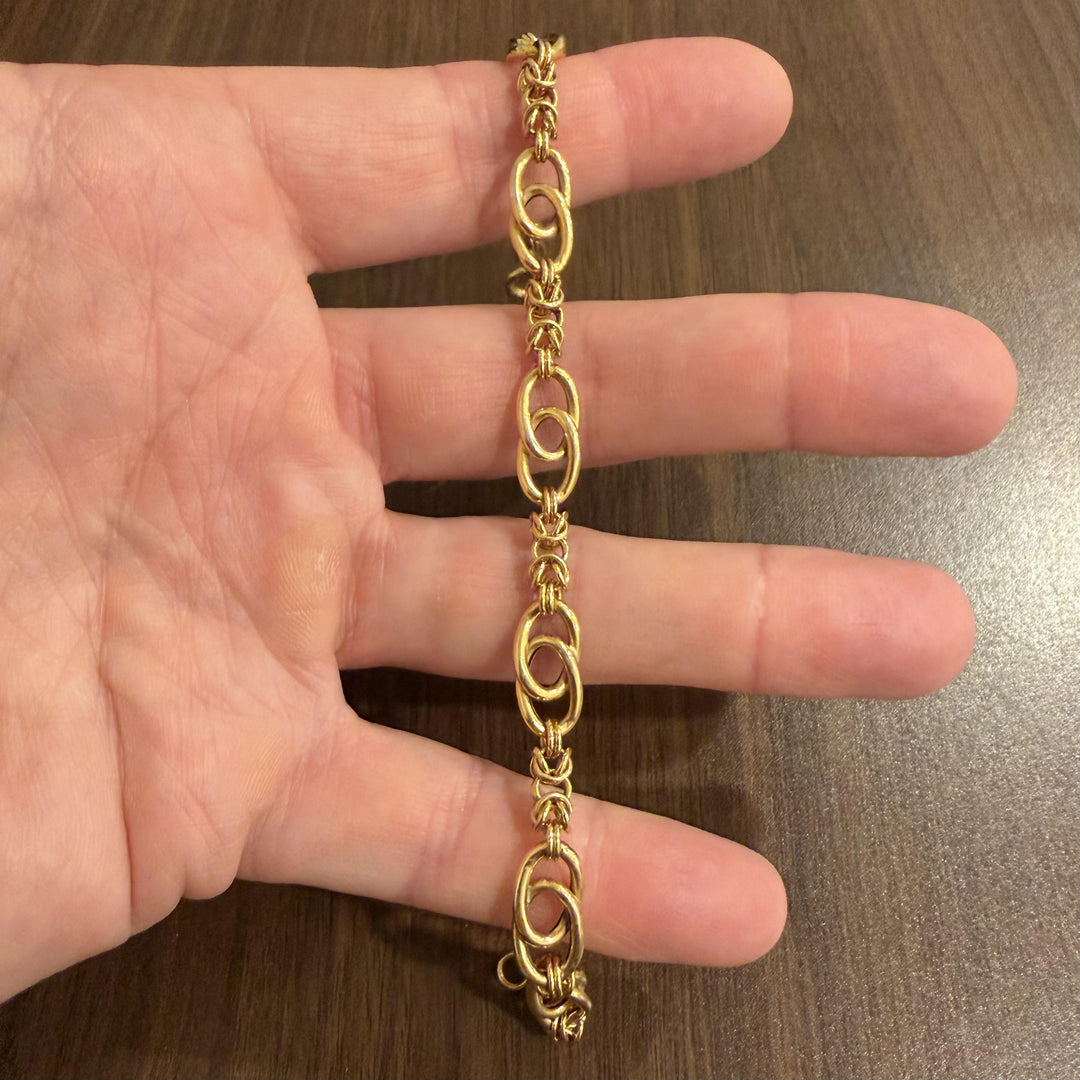 19k Portuguese Yellow Gold 10g Vintage Fancy Link Bracelet 8.75"