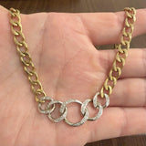 18k Two Tone Gold and Diamond 41.7g Solid Ladies Curb Link Chain Necklace 16"