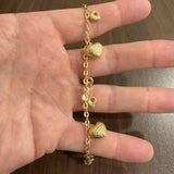 18k Yellow Gold 6.7g Hollow Ladies Cable Link Heart Charm Bracelet 7"