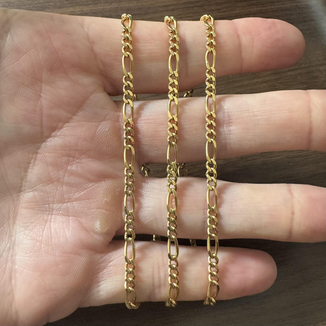 19k Portuguese Yellow Gold 24.7g Solid 3.5mm Figaro Link Chain Necklace 26"