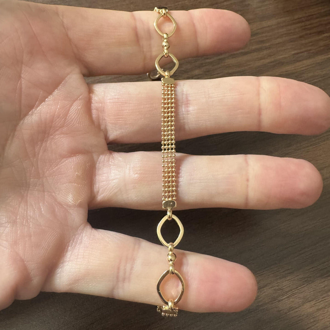 19k Portuguese Yellow Gold 7.2g Fancy Beaded Link Bracelet 8"