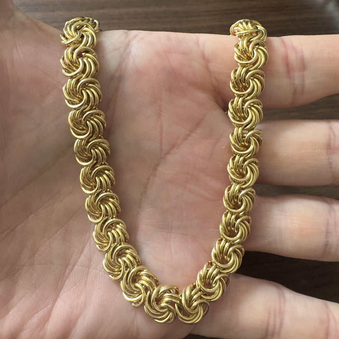 18k Yellow Gold 43.5g Vintage Heavy 10mm Swirl Link Necklace Italy 18"