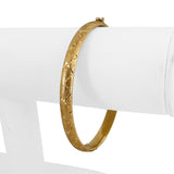 14k Yellow Gold 8.9g Brushed Finish 6.5mm Diamond Cut Bangle Bracelet 7"