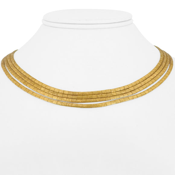 18k Yellow Gold 53.5g Vintage Satin Finish Four Strand Omega Necklace Italy 16