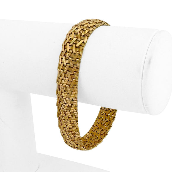 14k Yellow Gold 19.7g Vintage Ladies 12mm Woven Mesh Link Bracelet Italy 7.25