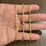 18k Yellow Gold 21.8g Ball and Bar Station Paperclip Link Necklace Italy 27"