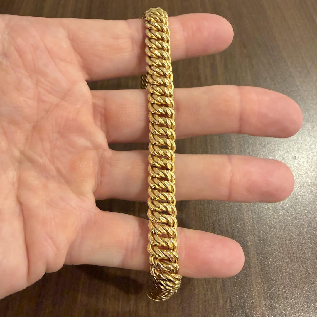 14k Yellow Gold 19g Vintage Diamond Cut 10mm Twisted Curb Link Bracelet Italy 8"