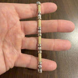 14k Yellow and White Gold 19.6 Solid Bezel Set Diamond Bar Link Bracelet 7"