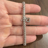 14k White Gold and 0.75cttw Diamond Heart Charm Link Bracelet 7.25"