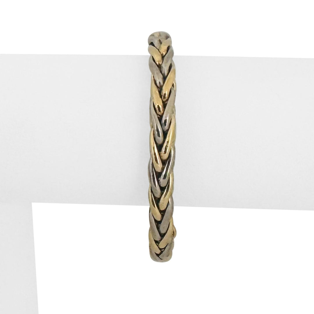 18k Yellow and White Gold 17.6g Ladies Thick 7mm Wheat Link Bracelet 7"