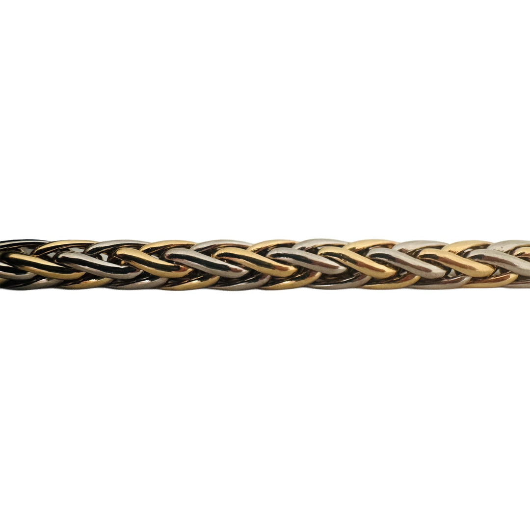 18k Yellow and White Gold 17.6g Ladies Thick 7mm Wheat Link Bracelet 7"