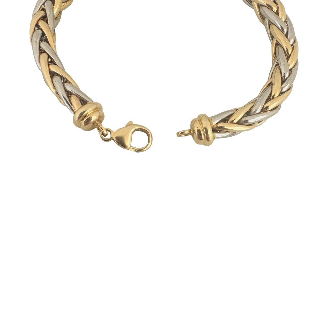 18k Yellow and White Gold 17.6g Ladies Thick 7mm Wheat Link Bracelet 7"