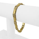 18k Two Tone Gold 17.6g Vintage 7mm Fancy Panel Link Bracelet Italy 7.25"