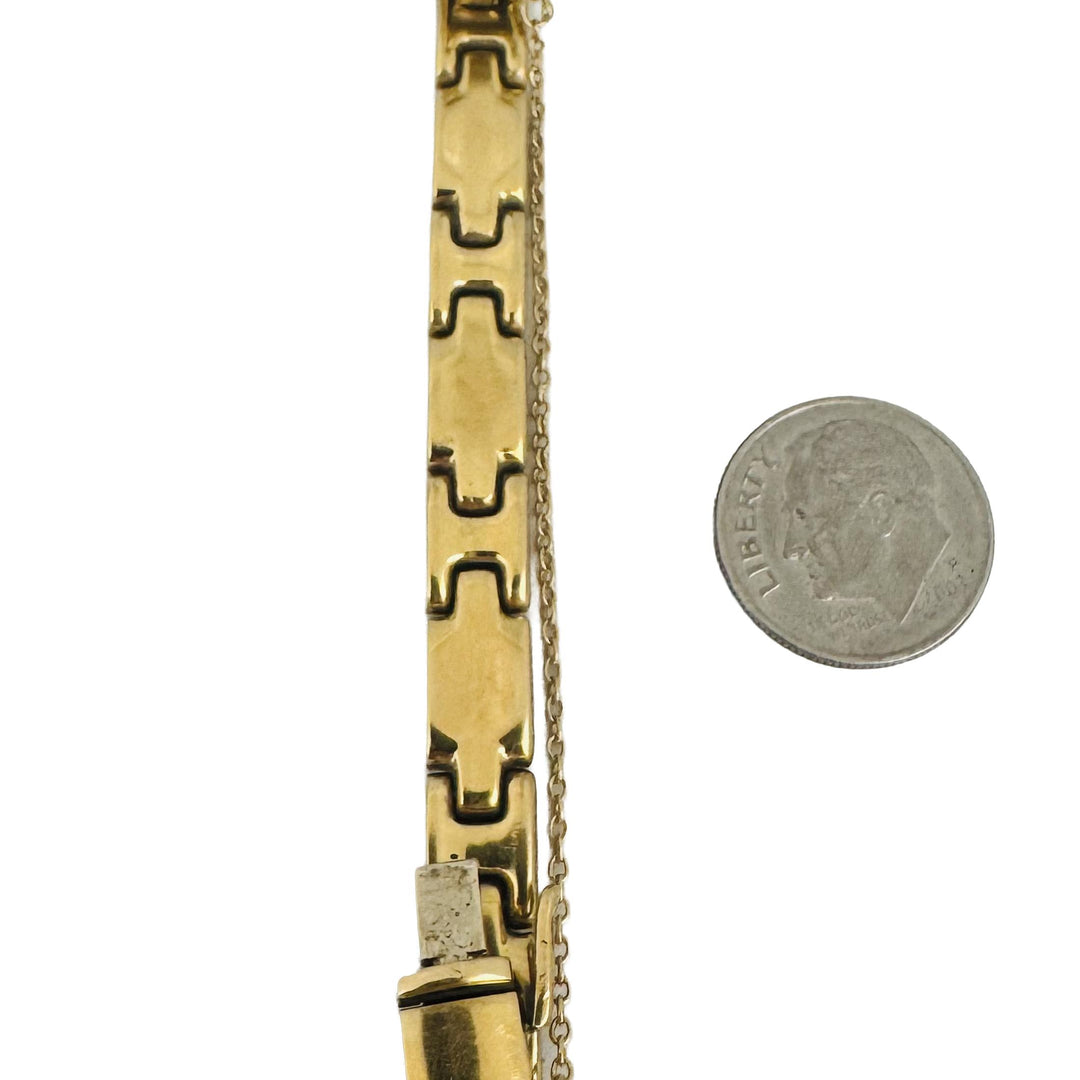 18k Two Tone Gold 17.6g Vintage 7mm Fancy Panel Link Bracelet Italy 7.25"