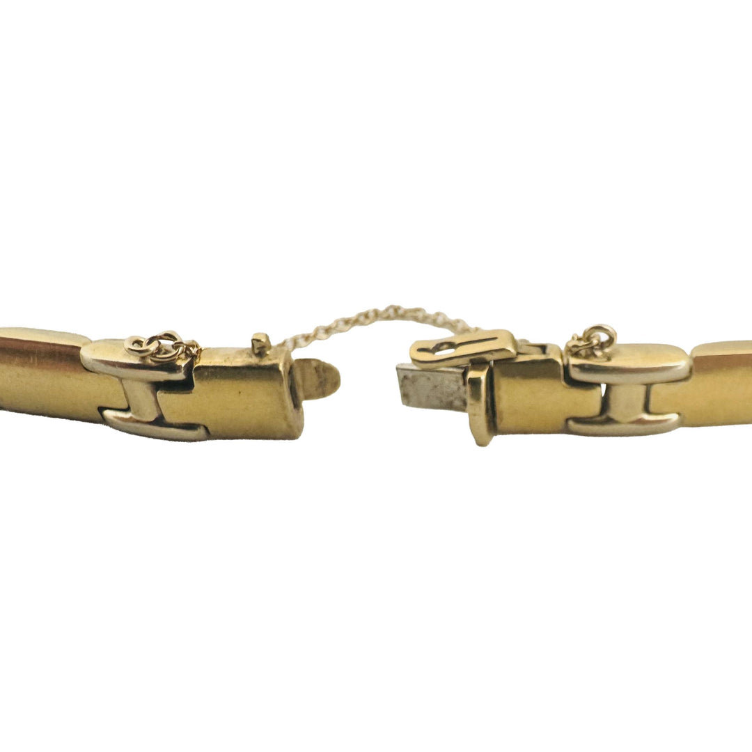 18k Two Tone Gold 17.6g Vintage 7mm Fancy Panel Link Bracelet Italy 7.25"