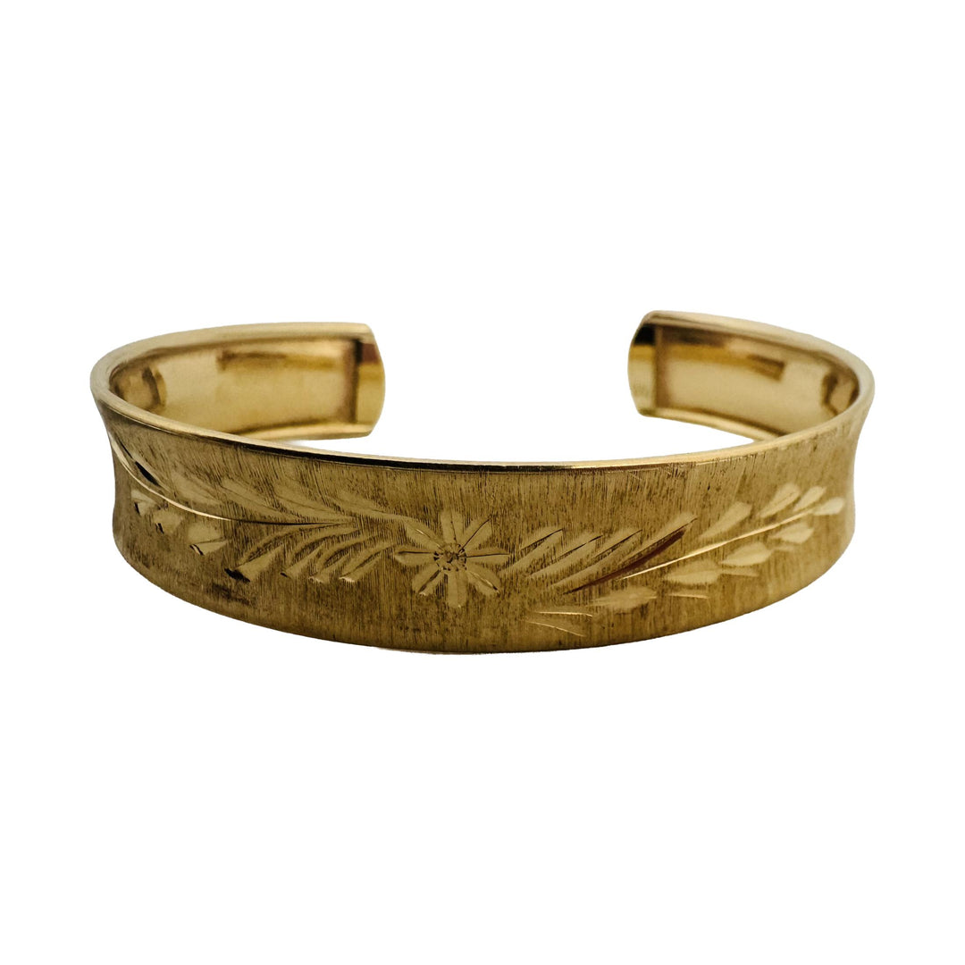 14k Yellow Gold 10.4g Vintage Flex Floral Cuff Bracelet Italy 6.5"