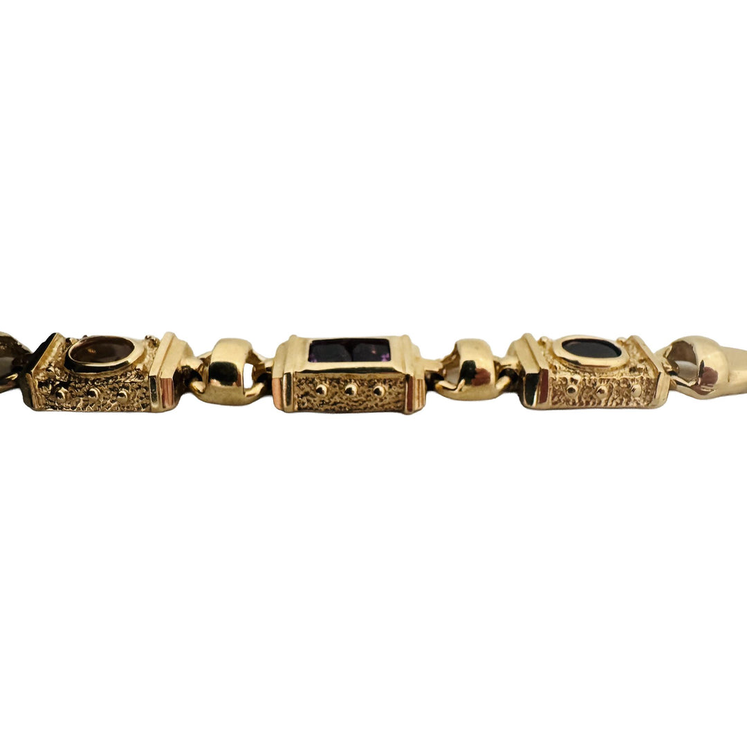 14k Yellow Gold 15.2g Vintage Solid Multi Gemstone Fancy Link Bracelet 7"