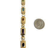 14k Yellow Gold 15.2g Vintage Solid Multi Gemstone Fancy Link Bracelet 7"