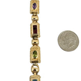 14k Yellow Gold 15.2g Vintage Solid Multi Gemstone Fancy Link Bracelet 7"