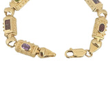 14k Yellow Gold 15.2g Vintage Solid Multi Gemstone Fancy Link Bracelet 7"