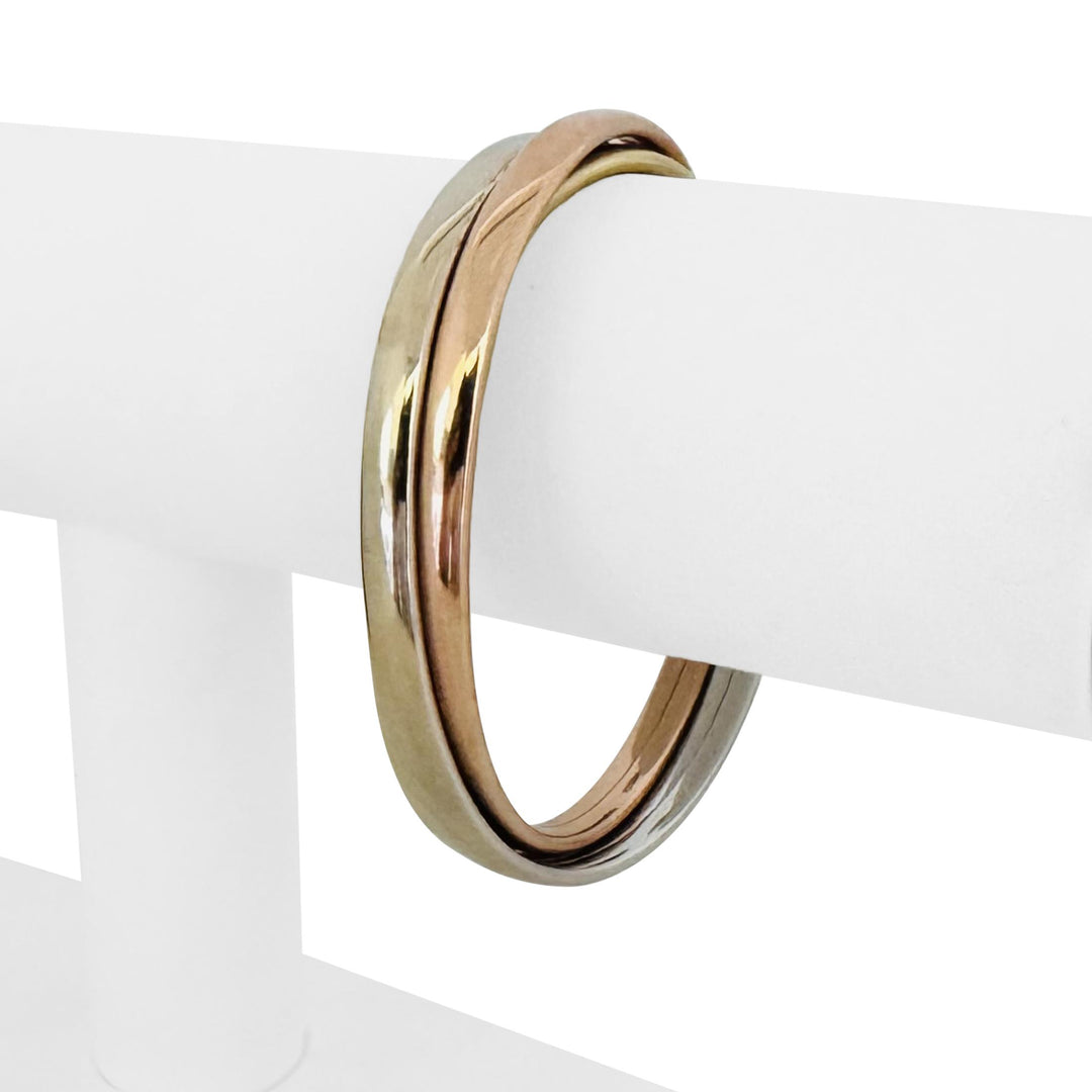 14k Yellow White and Rose Gold 24.8g Rolling Twisted Cuff Italy 6.75"