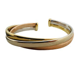 14k Yellow White and Rose Gold 24.8g Rolling Twisted Cuff Italy 6.75"